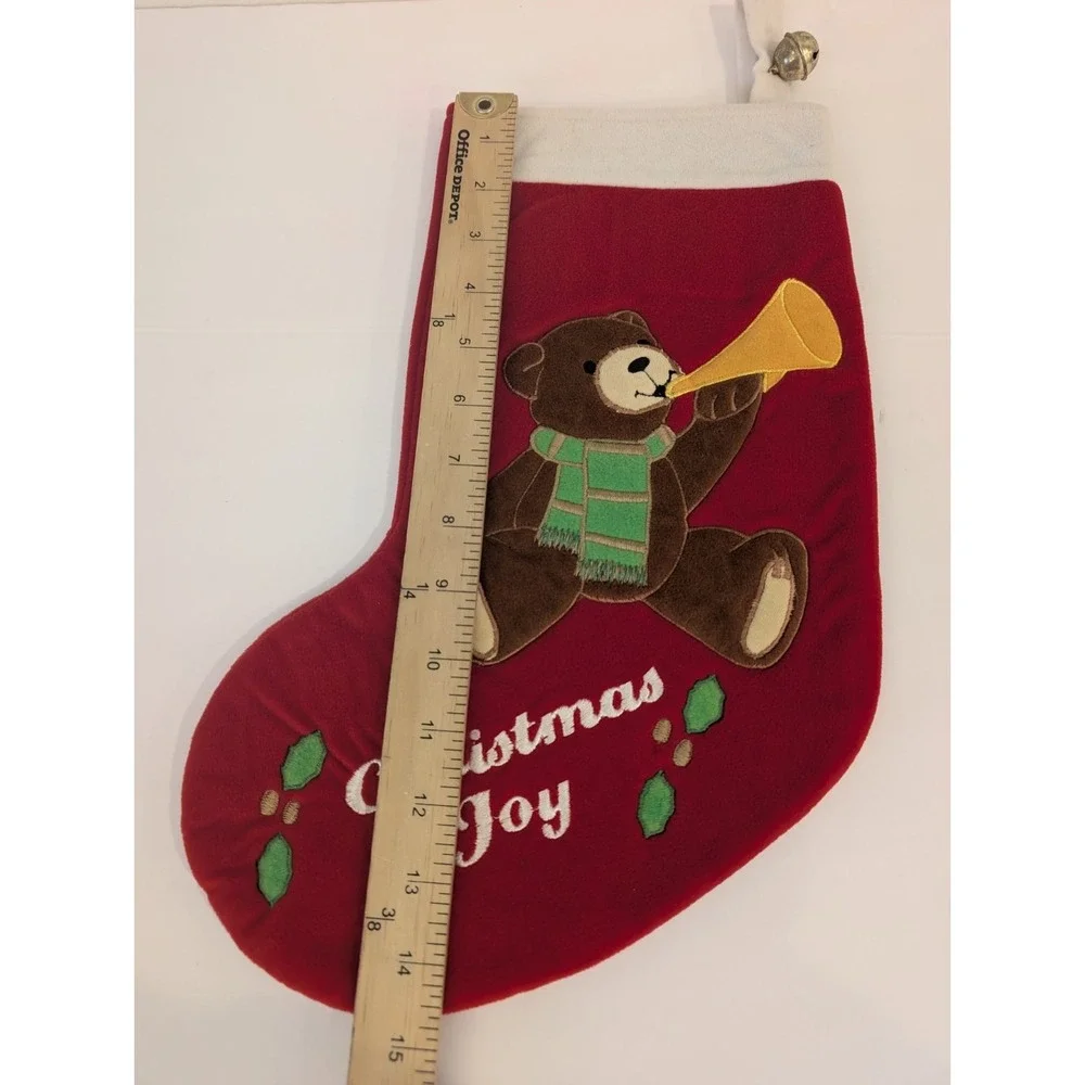 Dakin Christmas Joy Stocking Plush Embroidered Teddy Bear Bell Horn Holly 16.5